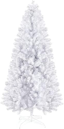 Prextex 6ft Christmas Tree - Artificial Canadian Fir Full Bodied Christmas Trees - Lightweight and Easy to Assemble Christmas Tree 6ft with Metal Stand, 1200 Tips, White Artificial Christmas Tree