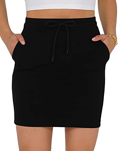 Mangopop Women Ribbed Bodycon Skirt Elastic High Waist Pencil Short Mini Skirt (A2 Black(036), Medium) #TOP18
