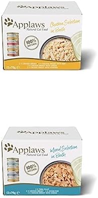 Bundle of Applaws 100% Natural Wet Cat Food Tin, Chicken Multipack Selection in Broth 70g (Pack of 12 x 70g Tins) + Chicken and Tuna Mixed Selection, 70 g (Pack of 12)