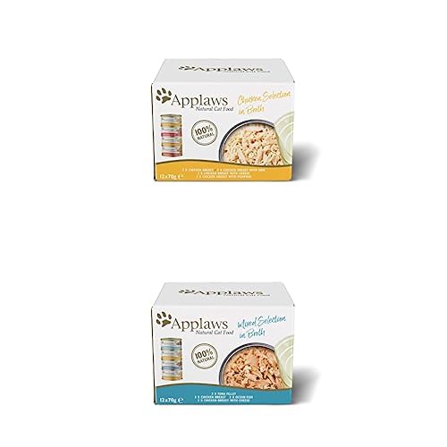 Bundle of Applaws 100% Natural Wet Cat Food Tin, Chicken Multipack Selection in Broth 70g (Pack of 12 x 70g Tins) + Chicken and Tuna Mixed Selection, 70 g (Pack of 12)