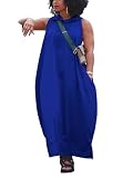 YeGine Oversize Tshirt Dress Women Summer Sleeveless Maxi Dress with Pockets Royal Blue 2XL