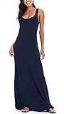 EXCHIC Women's Sexy Tank Top Maxi Dress Elegant Floral Print Beach Dress Sleeveless (XL, Navy Blue)