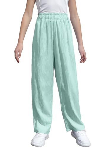 Image of SANGTREE Girls & Woman Wide Leg Pants Lightweight Casual Elastic High Waist Straight Leg Loose Trousers,4 Years - Woman 2XL