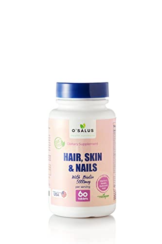 O'salus Hair, Skin & Nails With Biotin 5000 Mcg, Collagen, Hyaluronic Acid & Keratin, Multivitamin Supplement For Women's Beauty – 30 Day Supply, 60 Count, Made In Usa #TOP9