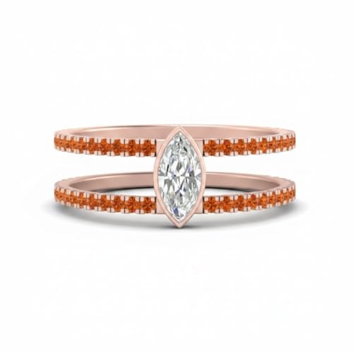 Image of Choose Your Gemstone Marquise Bezel Set Diamond CZ Band Rose Gold Plated Marquise Shape Split Shank Engagement Ring Lightweight Office Wear Everyday Gift Jewelry US Size 4 to 12