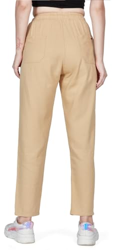 Image of TWGE - Women's Mid Rise Straight Fit Pants - Relaxed Fit Cotton Trousers with Drawstring Waist - Lightweight Everyday Wear
