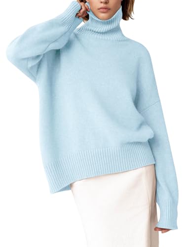 YKR Women's Turtleneck Sweater Chunky Long Sleeve Knitted Pullover High Low Hem Sweater 2023 Fall Winter Sweater Top Babyblue S