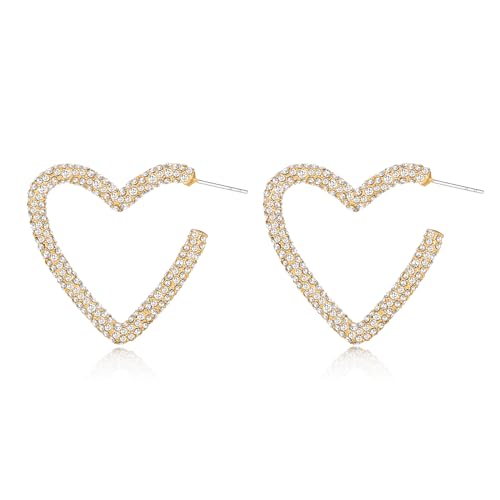 WOWORAMA Pendientes de aro gruesos abiertos para mujer, aretes de aro gruesos de circonita cúbica con cristales brillantes en forma de C, aretes de aro gruesos de circonita cúbica, One Size, Latón,