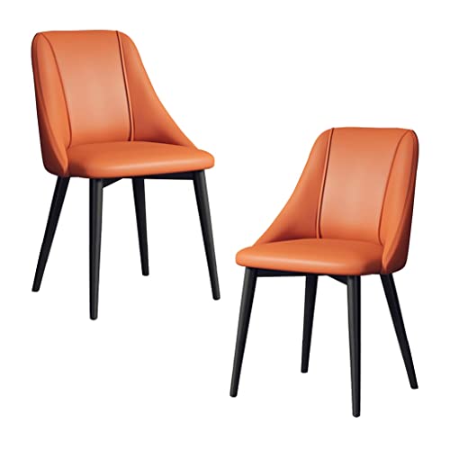SJIALEN Kitchen Chairs Set of 2, Water Proof PU Leather Modern Dining Chairs Black Legs Living Room Apartment Balcony Counter Chair Kitchen Chair (Color : Orange, Size : Black Legs)
