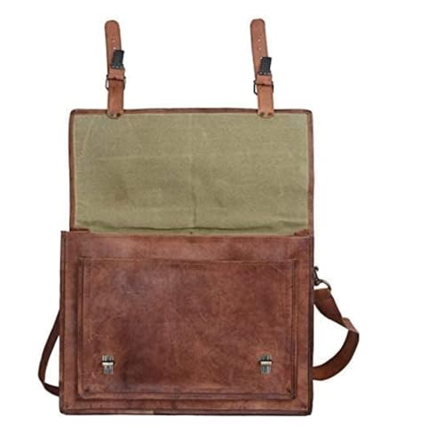 Image of Komal's Passion Leather Briefcase for Men and Women 18 inch Handmade Leather Messenger Bag for Laptop Best Computer Satchel Distressed Bag (Single Pocket)