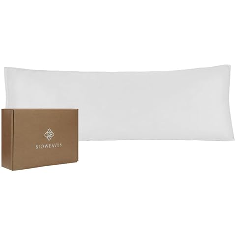 Bioweaves 100% Organic Cotton Sateen Weave Body Pillow Cover – 500 Thread Count, Soft & Lustrous, GOTS Certified Body Pillow Pillowcase with Envelope Closure – 21” x 54”, White Cover