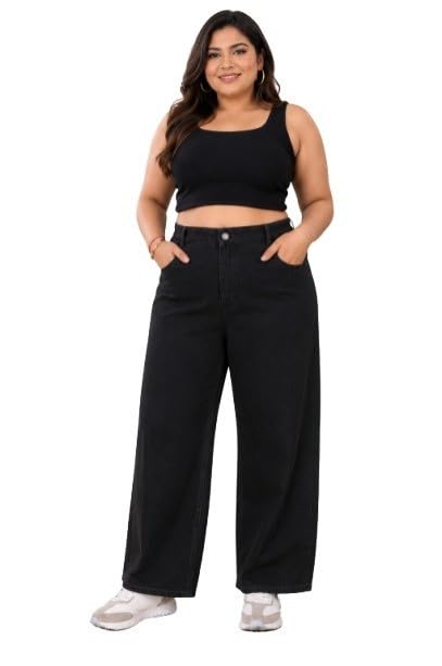 Plus Size Wide Leg Jeans for Women | High Waist Relaxed Fit Denim Palazzo Pants | Comfortable Bottom Wear | S to 9XL-picture-43