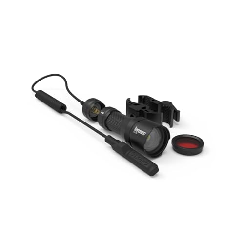 iProtec LG1200 Long Range Firearm Light | 1200 Lumens, 600 Meters, White & Red Light, Red Lens Filter, 4 Light Modes, Includes Universal Barrel or Scope Mount & Barrel Clamp Adapter, Compact