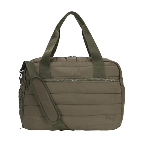 PUMA Isla Carryall feminino, moderno Weekender com bolso para sapatos, alça removível e estilo acolchoado, Loden Green, One Size, Isla Carryall, Weekender moderno com bolso para sapatos, alça
