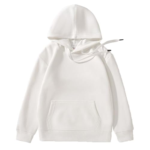 Loyan Boys Girls Hooded Sweatshirts Tops Casual Pullover Hoodies with Pocket Athletic Shirt Solid Color Outerwear White 13-14 Years