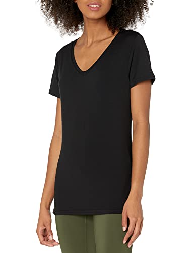 Amazon Essentials Women's Tech Stretch Short-Sleeve V-Neck T-Shirt (Available In Plus Size), Pack Of 2, Black/White, Large #TOP1