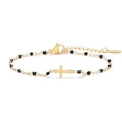 black bead cross bracelet