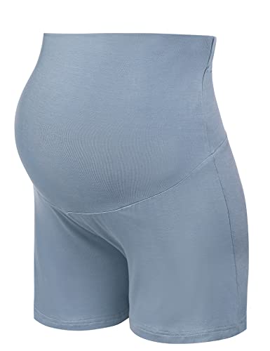 Amorbella Over Bump Support Maternity Shorts Pregnancy Postpartum Bamboo Viscose Shorts for Pregnant Women Petite (Pale Blue, Small)