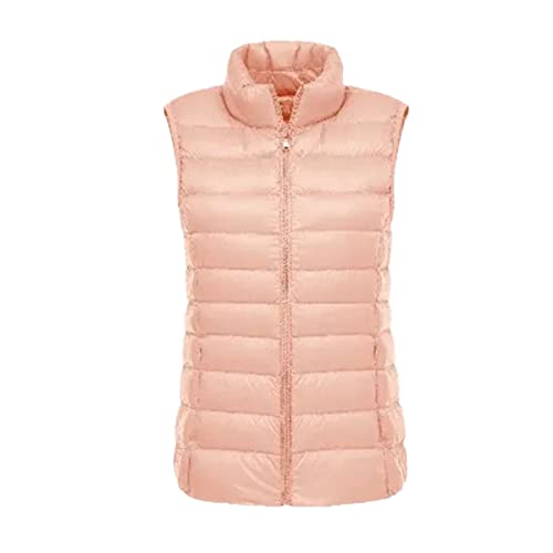 Chaleco cálido de otoño para mujer acolchado con cuello alto portátil rosa