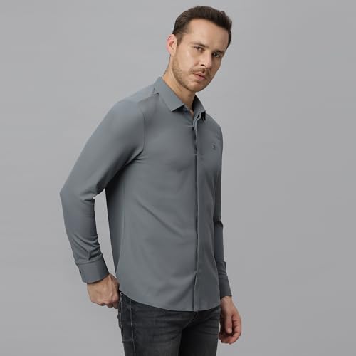 Image of HEKTOR Men's Hidden Button Shirt-Long Sleeve Bubble Check Shirt|Premium Nylon Blend, Regular Fit,Textured Smart