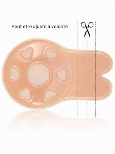 Memoryee Push Up Adhésif Silicone Invisible Rabbit Bra pour Les Femmes de Soutien-Gorge de Levage réutilisable tétines Couverture Mamelon/Beige+Noir-2Pair/L(C/D Cup) – vue 5