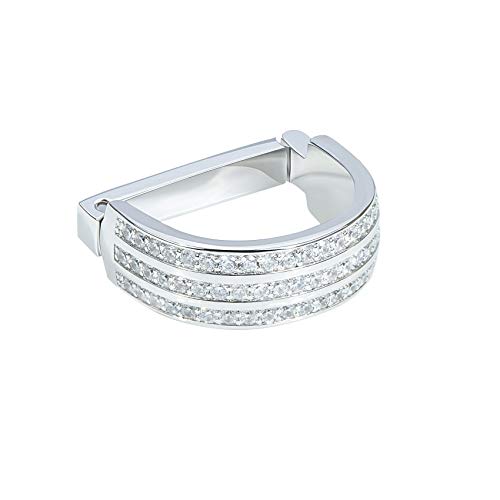 Mens Tie Ring Tie Clasp Necktie Clips Holder Bar Accessories for Necktie Gold Silver Tone (Silver Ring Clear Crystal)