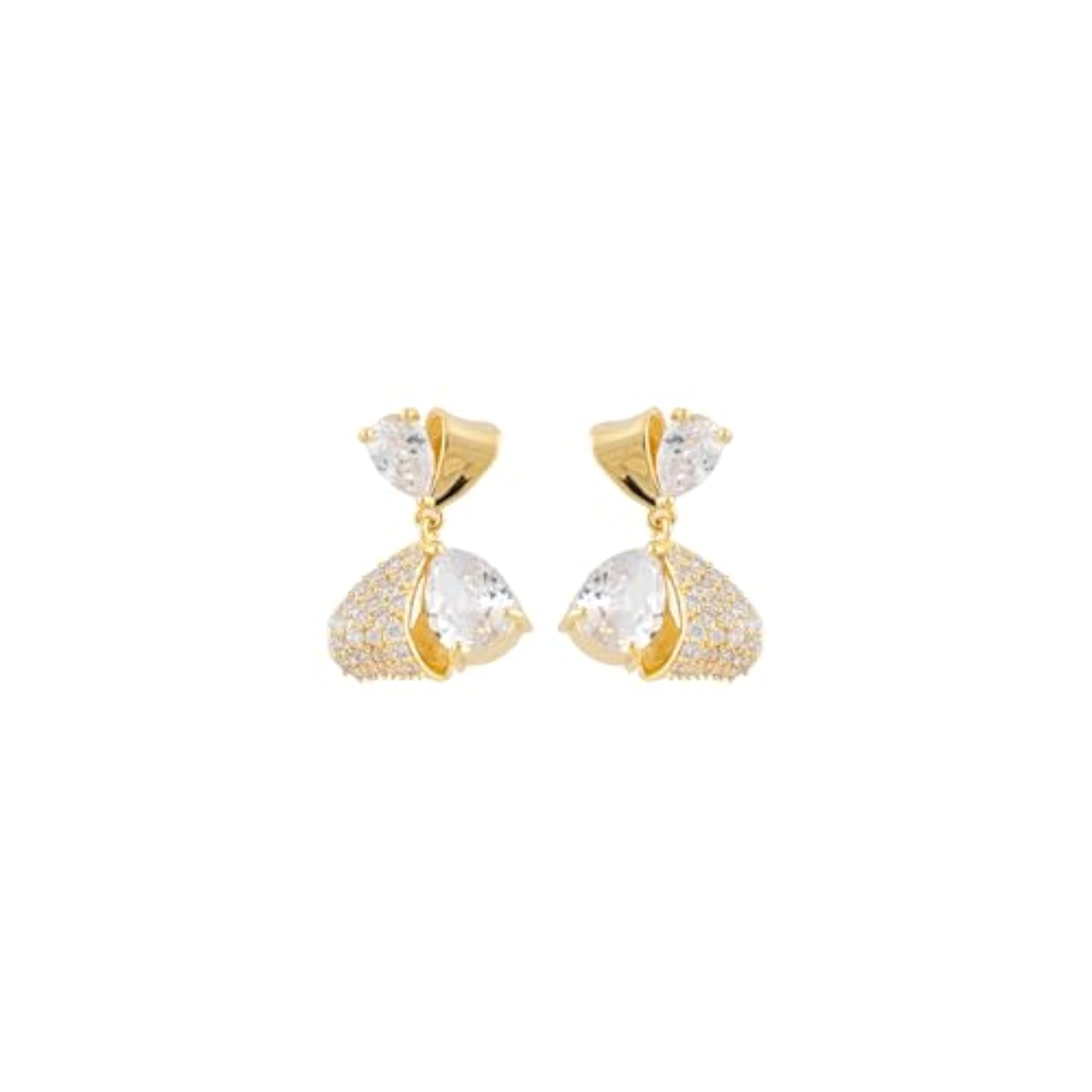 Women's Gold Plated Crystal Studded Drop Earrings, Elegant Party Dangler