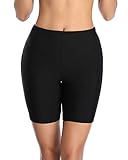 Holipick Women Black High Waisted Swim Shorts Tummy Control Boy Shorts Swimsuit Long Board Shorts Bathing Suit Bottoms L
