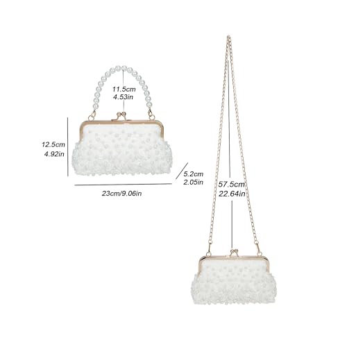 Image of Ayliss Pearl Clutch Purses for Women Wedding Bridal Evening Small Clutch Crossbody Handbag Full Beaded Parites Prom