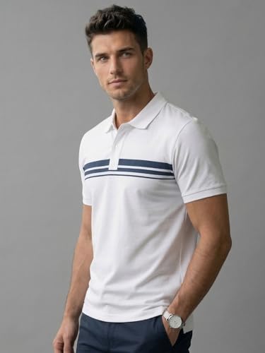 Image of XENOVAURBAN Polo t Shirt for Man | Striped Pattern Mens Cotton Polo Neck T-Shirt with Collar | Regular fit | Breathable and Soft - Polo-Striped-P
