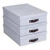 Bigso Box of Sweden Oskar Canvas Fiberboard Document Letter Box | File Organizer Document Box for Important Paperwork | Document Storage Box with a Lid & Handle | 3.3" x 10.2" x 13.8" | 3 Pack | Blue