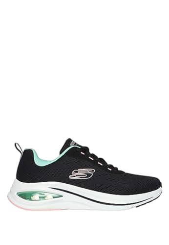 Image of Skechers Women's Skech-Air Meta Aired Out Comfort Shoes, Black Mesh Aqua Lavender Trim, 6 US