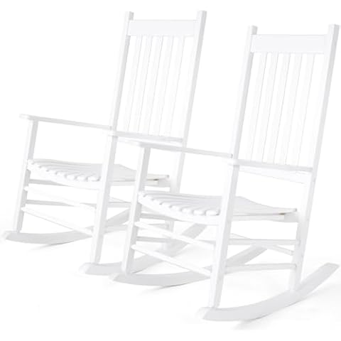 MAMIZO Wooden Rocking Chair Outdoor with High Back,Rocking Chair Indoor Oversized Easy to Assemble for Garden,Lawn, Balcony, Backyard,Porch,Wooden Rocking Chair,Porch Rocker（White） Cover