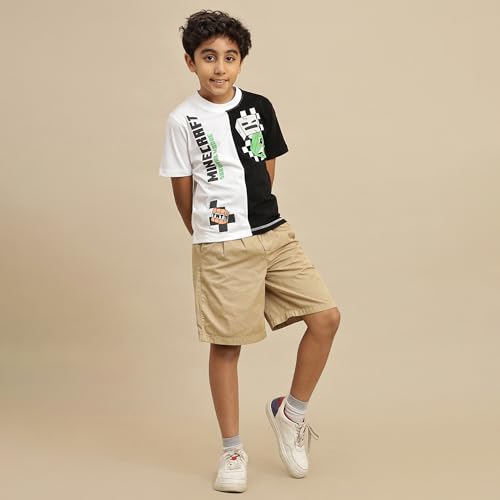 Image of Kidsville Official Minecraft Steve, Alex & Creeper Half Sleeves Round Neck Graphic Printed Regular Fit Pure Breathable Cotton Fabric Tshirt for Boys