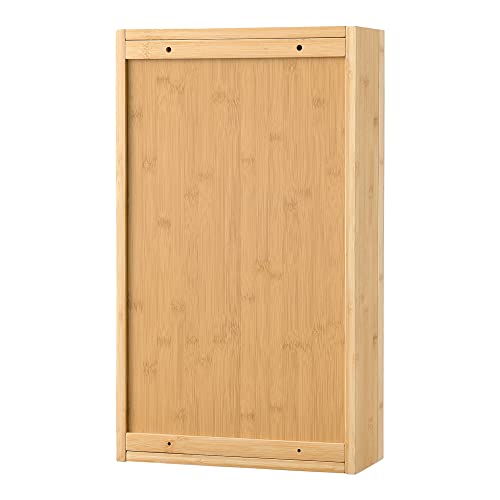 Mueble de Pared para Baño con Espejo y Puerta Armario Colgante con 2 Estantes Ajustables en Altura Auxiliar de Baño Suspendido Bambú 61 x 35 x 14 cm Natural - imagen 6