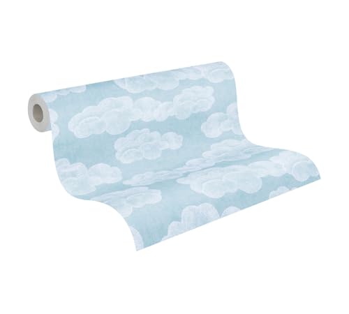 A.S. Création Kinderzimmer-Tapete Lilly & Luis - Strapazierfähige Vliestapete in Wolken-Optik - 10,05 m x 0,53 m - Blau, Weiß – 771431