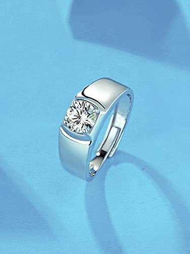Gem's Beauty Moissanite Adjustable Rings 925 Sterling Silver Open Ring 1.0Ct Moissanite Solitaire Men's Engagement Ring Diamond Adjustable Rings for Men4