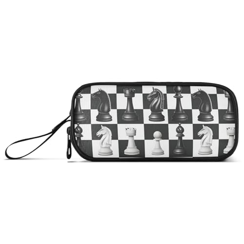 Image of Chess Checkered Plaid Pencil Case Box Boys Girls Large Pencil Pouch Zipper Compartments Big Capacity Stationery Pen Bag Organizer for Kids Teens Adults School Office