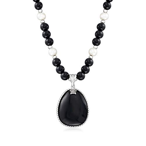 Ross-Simons 6-6.5Mm Cultured Pearl And Onyx Bead Pendant Necklace In Sterling Silver. 18 Inches #TOP29