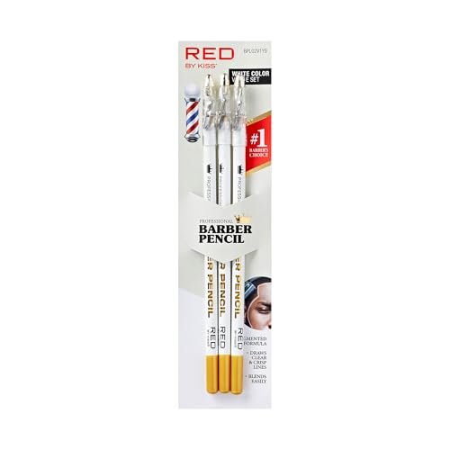 Red by Kiss 3PCS Barber Pencil with Built-in Sharpener Edge Hairline Razor Trace Pencils Beard Guide Beard and Hairline Outliner Pencils Beard Shaping Pencils for Men (White)