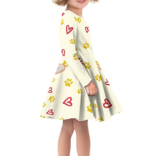 Long Sleeve Girls Skater Dress Funny Cat Dog Print Cute Swing A Line T Shirt Dresses3