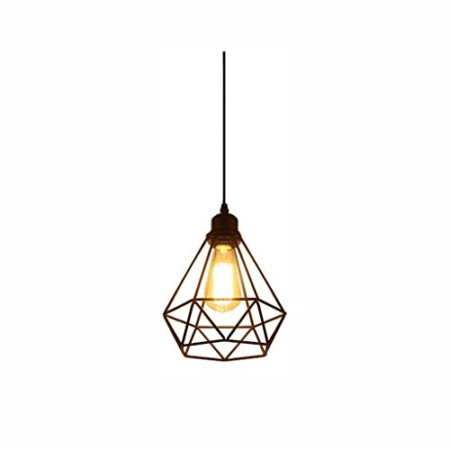 Lustre en fer vintage industriel cage de diamant pour éclairage suspendu noir