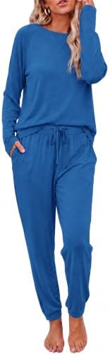 Tankaneo Damen Schlafanzug Lang Pyjama Set Nachtwäsche Loungewear | leichte bequeme Zweiteiliger Winter,Sleepwear Set mit Taschen und Kordelzug