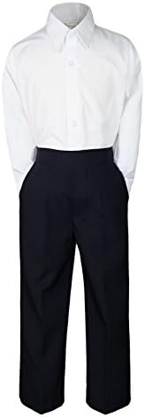 2pc Formal Wedding Boys White Shirt Black Pants Sets from Baby to Teen (8)