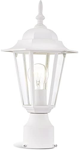 Outdoor Post Lights, Lamp Post Light Fixture with E26 Socket, White Exterior Post Lantern with Clear Glass Shade, Pillar Outside Lighting for Walkway, Driveway, Carriage, Anti-Rust & Waterproof