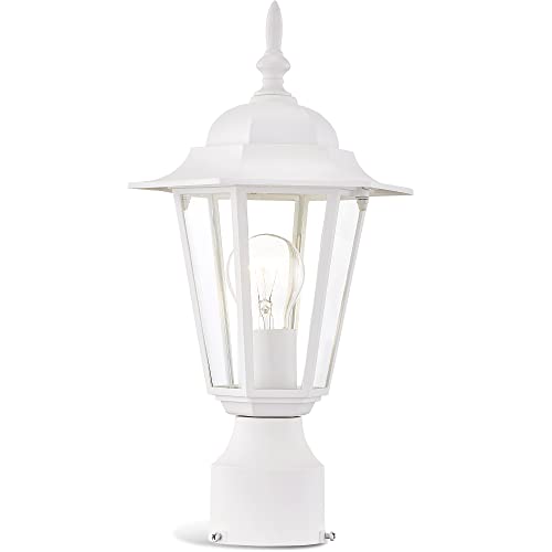 Outdoor Post Lights, Lamp Post Light Fixture With E26 Socket, White Exterior Post Lantern With Clear Glass Shade, Pillar Outside Lighting For Walkway, Driveway, Carriage, Anti-Rust & Waterproof #TOP6