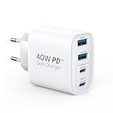 45W Cargador Tipo C, Super Rapida Cargador Carga de 3 Puertos, GaN PD 3.0 Multiple Enchufe Adaptador para Samsung Galaxy S24/S23/S22/S21 Ultra/S20/S20+/Note 20/10/9/8/A73/A53/A52, Blanco y Cable USB-C