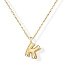 PAVOI 14K Yellow Gold Plated Dainty Chunky Bubble Initial Letter Pendant Necklace for Women - Alphabet Necklace - Letter K