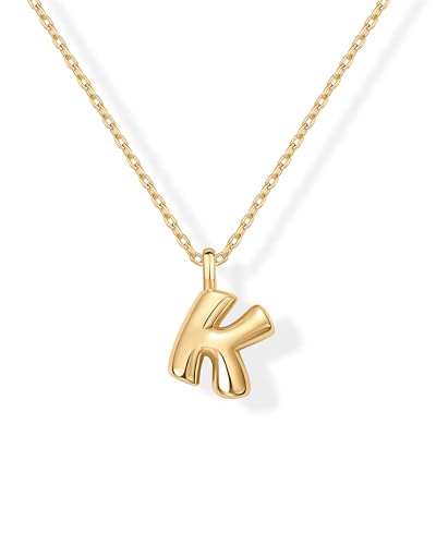 PAVOI 14K Yellow Gold Plated Dainty Chunky Bubble Initial Letter Pendant Necklace for Women - Alphabet Necklace - Letter K