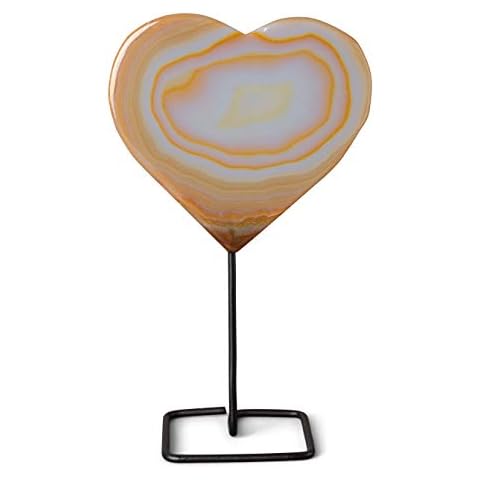 Rock Paradise Natural Heart Agate Slice On Metal Stand - Agate Stone Home Decor - Display Healing Crystals Cover